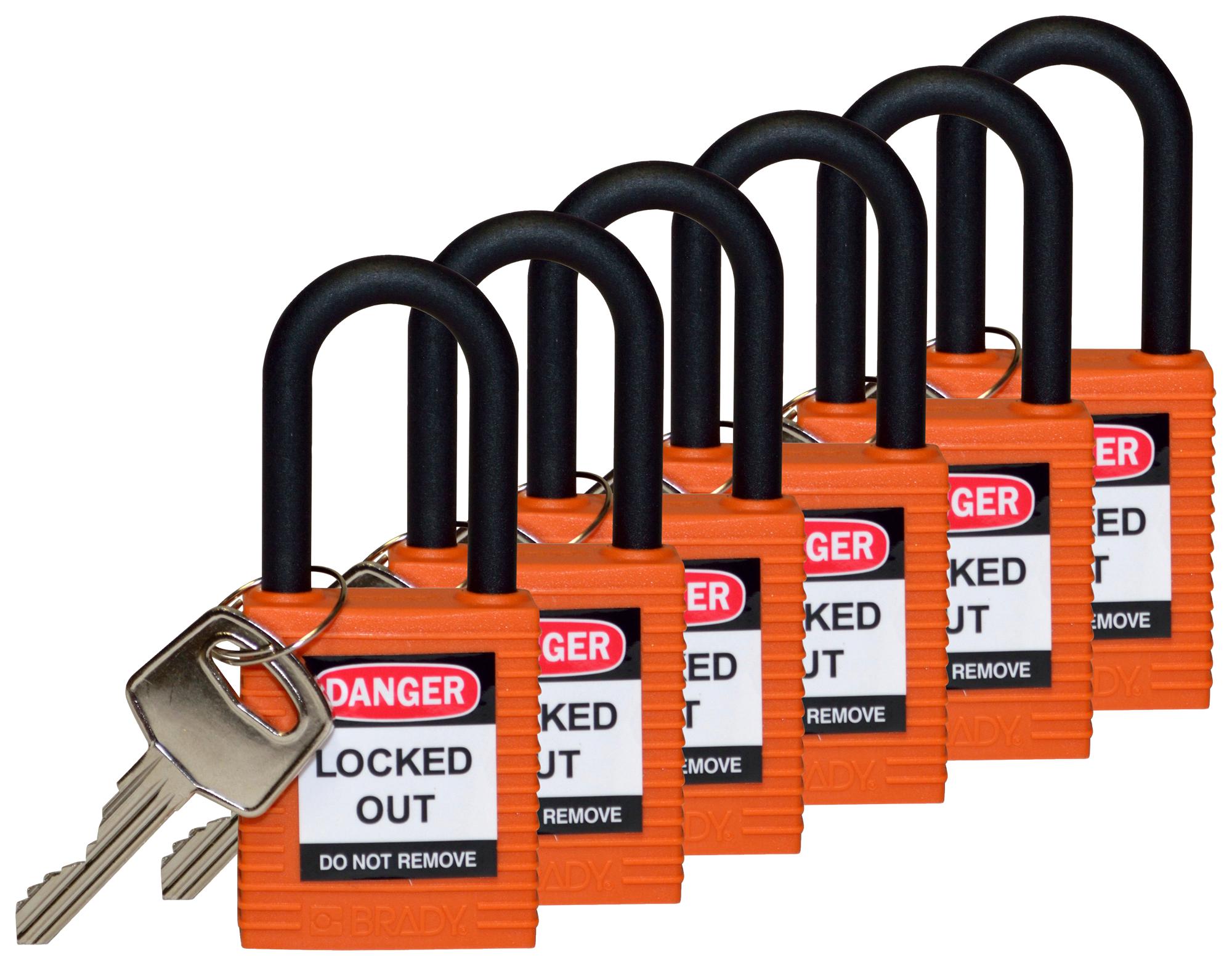 Brady Sfty Padlock Nylon 38mm Sha Orange 6/pac