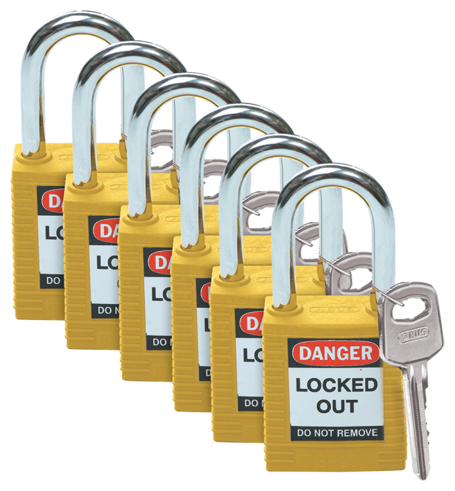 Brady Sfty Padlock Steel 38mm Sha Yellow 6/pac