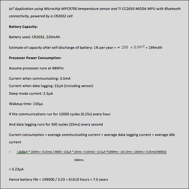 Example battery life calculation for an IoT application